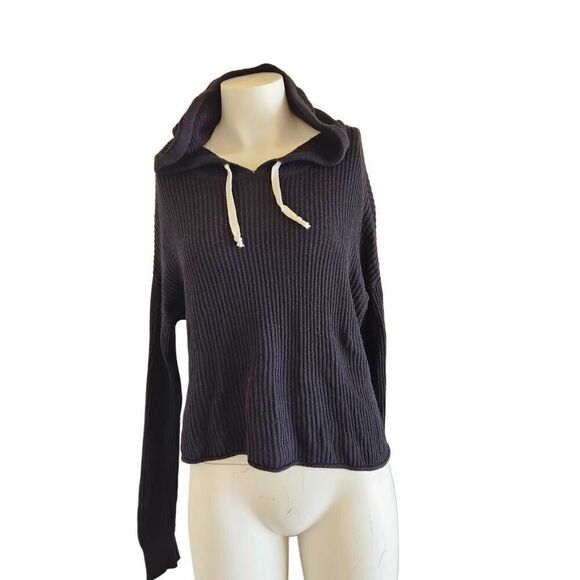 Forever21 womens black grunge hoodie L gothic black knit sweater - Picture 1 of 5